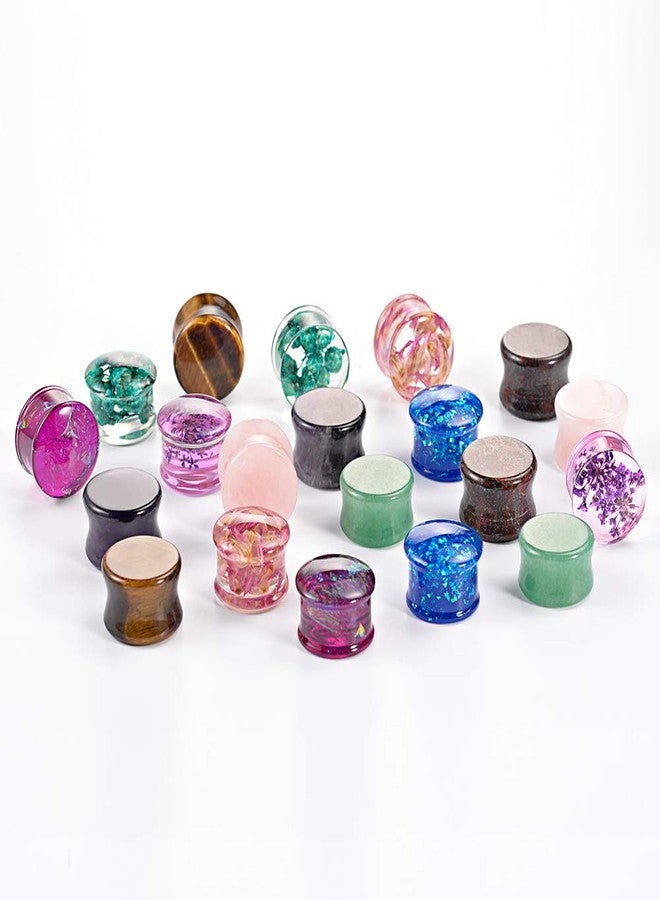 TBOSEN Set Of 10 Pairs Mixed Stone Ear Plugs Ear Gauges Ear Tunnels Double Flare Plugs Expander Body Piercing Jewelry 0g-5/8 in 8mm-16mm - Image 3